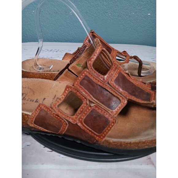 THINK Julia Womens Size 41 Thong Sandals Mosaic Geometric Slides Corkbed Leather - Picture 2 of 13